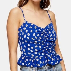 Topshop Ruched peplum camisole blouse blue Floral